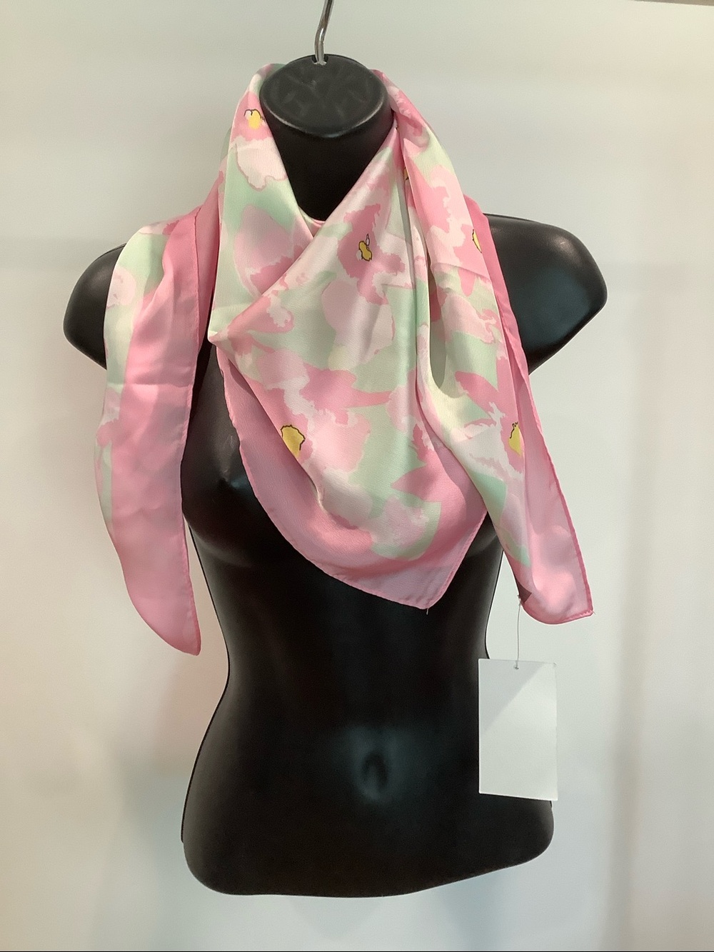 NWT Anne Klein Pink, Mint & Yellow Floral Square Scarf, 35" x 35"